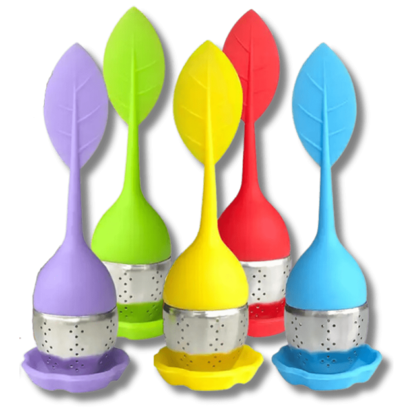 All leaf infusers - purple, green, yellow, red and blue